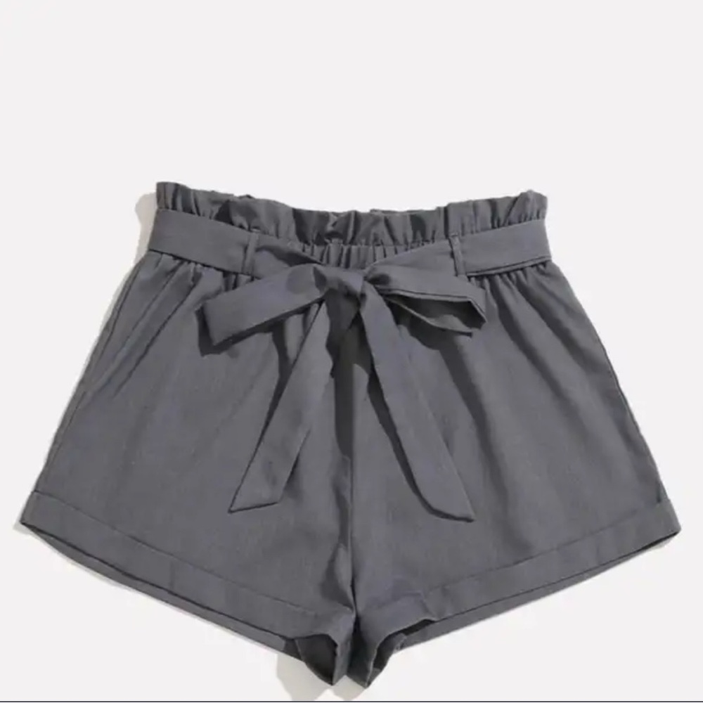 Plus Paper Bag Waist Belted Shorts Colour grey